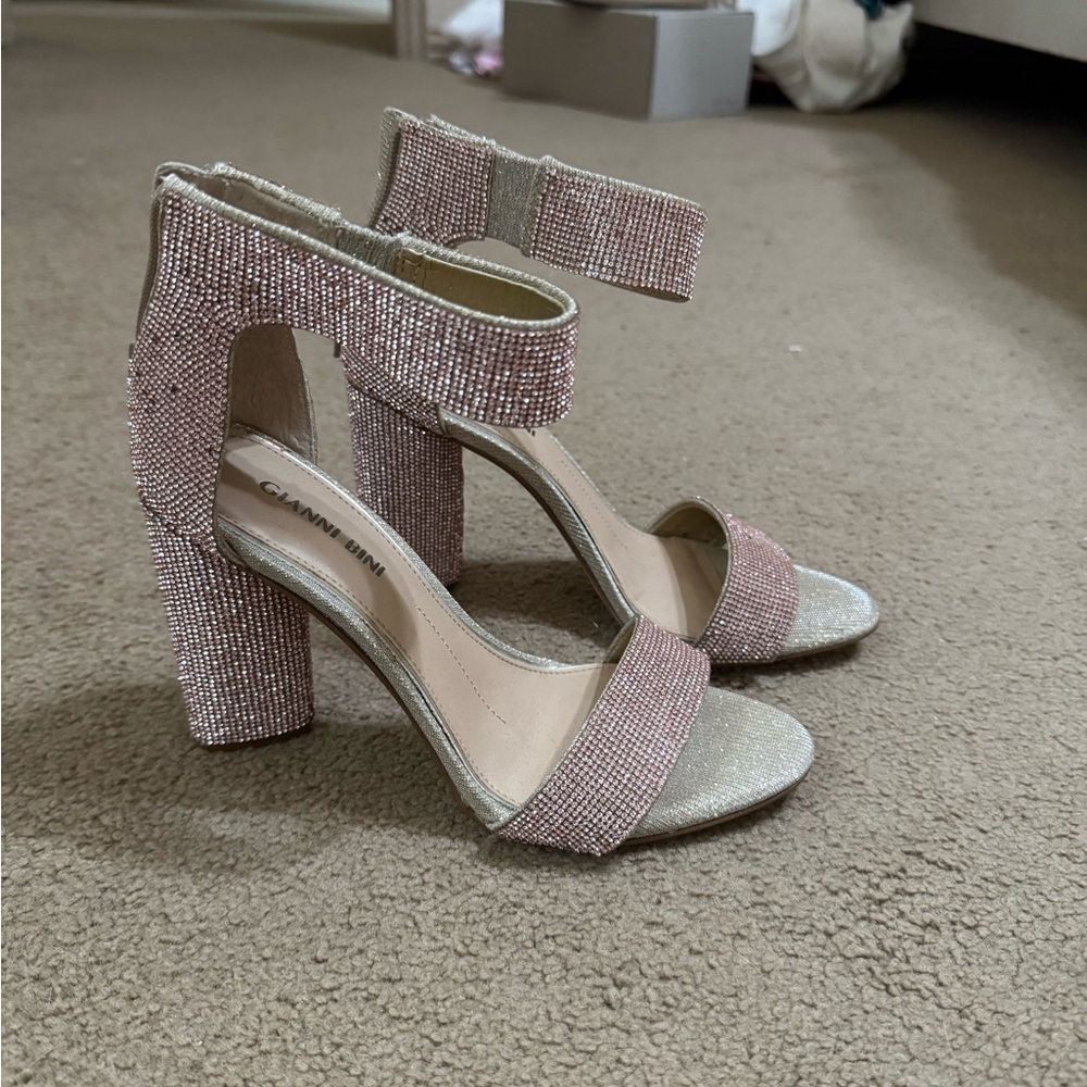 Gianni Bini Pink Glitter Block Heel Sandals